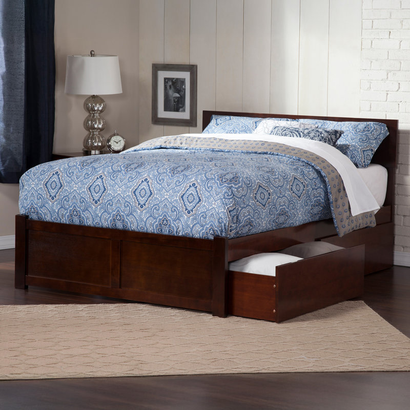 Anndee Solid Wood Platform Bed with Panel Footboard & Storage Drawers, Walnut, King