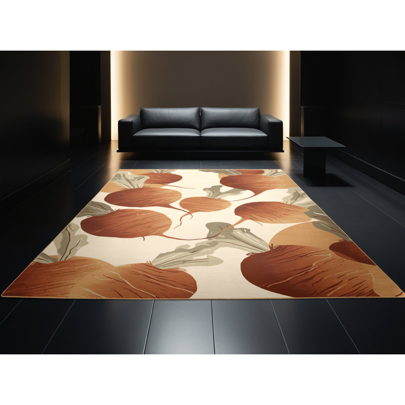 Tapis brun Aedan Radish Modern lavable à la machine - reliure brun clair, 5 x 8