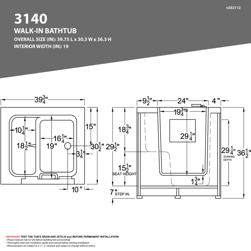 Mesa 39.5" x 31" Walk in Whirlpool Bathtub, Right