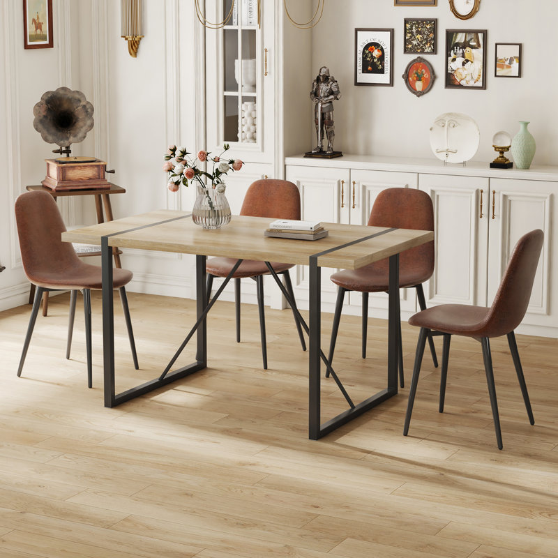 Ensembles de tables de salle à manger modernes avec chaises en tissu brun et noir