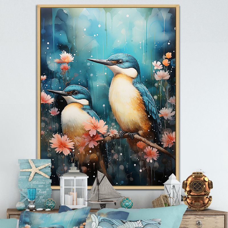 Harmonie aquatique - impressions sur toile d'oiseaux, Cadre naturel flottant, H 40 po x l 30 po x P 1,5 po