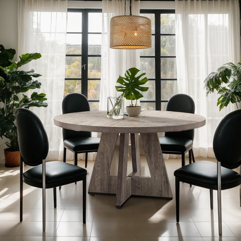 Table de salle à manger ronde de style campagnard pour 4 personnes, table de cuisine en bois noir avec piètement en croix pour salle à manger