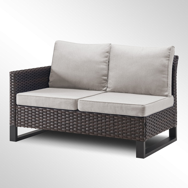 Ingvald 48.42" Wide Outdoor Wicker/Rattan U-Shaped Patio Sectional With Cushions, Beige