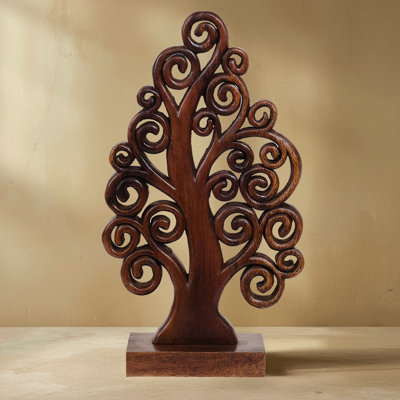 Sculpture en bois Mccaullie Tree of Life avec sculptures complexes pour décorations de Noël rustiques et modernes