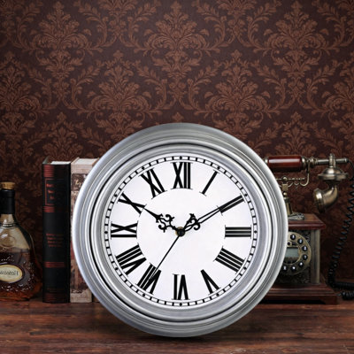 Retro Wall Clock,Classic Silent Vintage Wall Clocks,(Silver)