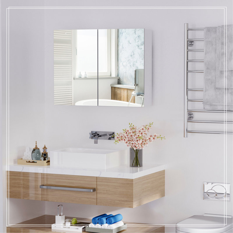 Miroir de salle de bain mural à double porte, armoire à pharmacie 31,5 "x 23,5" avec design moderne, grand rangement et charnières silencieuses