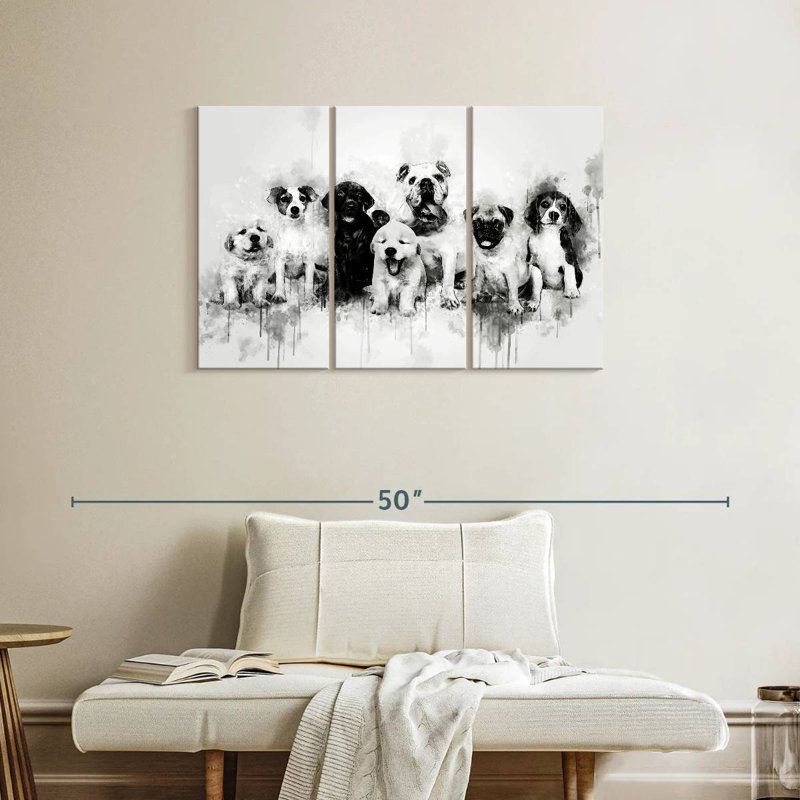Chiots de chien noir et blanc, H 24 po x l 38 po