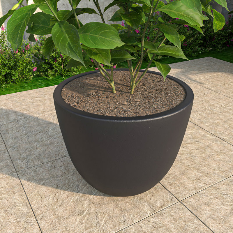Owasso Tapered Round Pot Planter in Handmade MGO Clay Fiberstone - Indoor and Outdoor Use with Drain for Patio, Garden, Backyard, and Modern Home