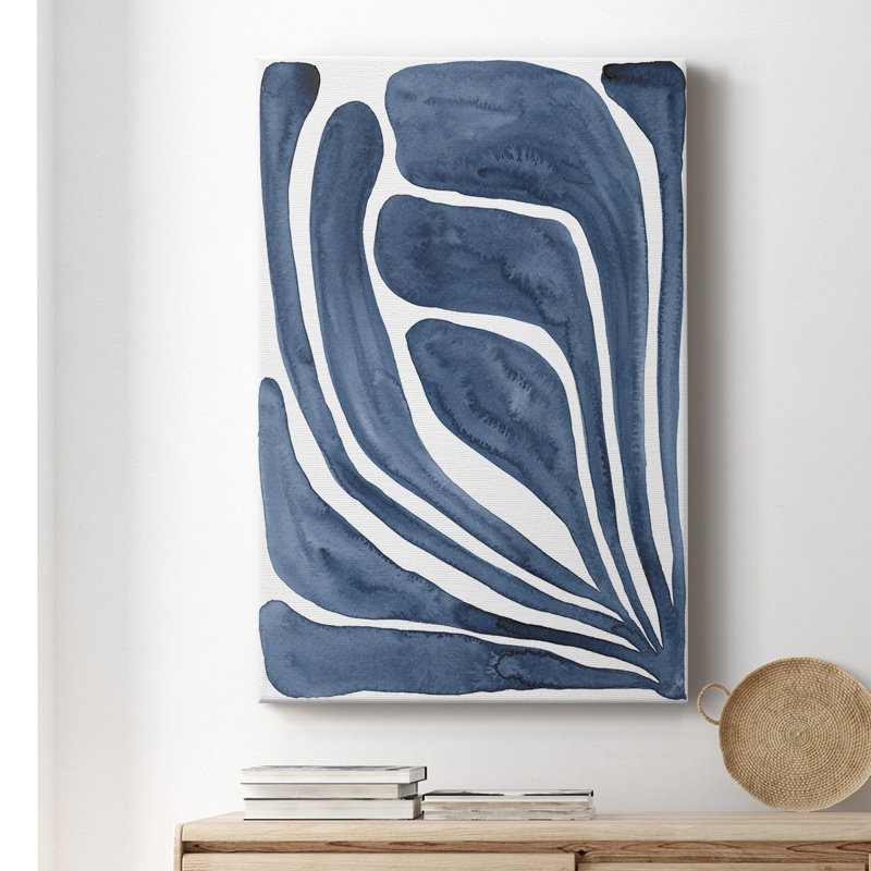 Feuille bleue stylisée I - peinture sur toile tendue, H 18 po x l 12 po x P 1 po