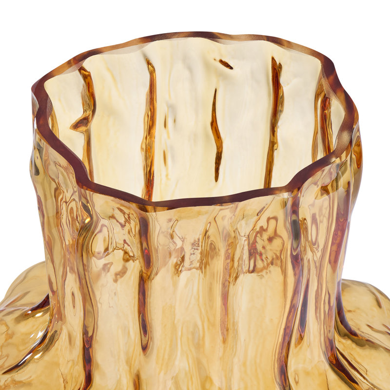 Jhonathon 9" Textured Amber Glass Table Vase, 9.25" H x 5.75" W x 5.75" D, Amber