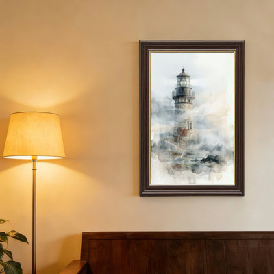 Art mural antique sur toile encadré doré pour le salon, la chambre à coucher, le bureau ou le vestibule - Décoration murale décorative avec brume de phare
