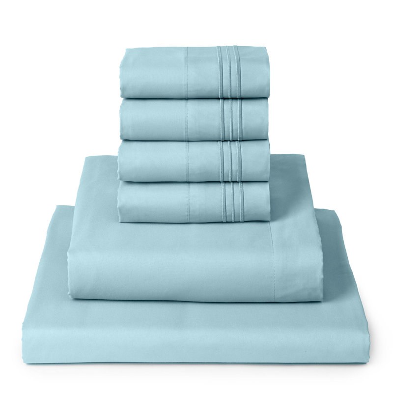 Ensemble de draps 6 pièces Mellanni 1800, Turquoise, Ensemble de draps très grand californien avec 2 t