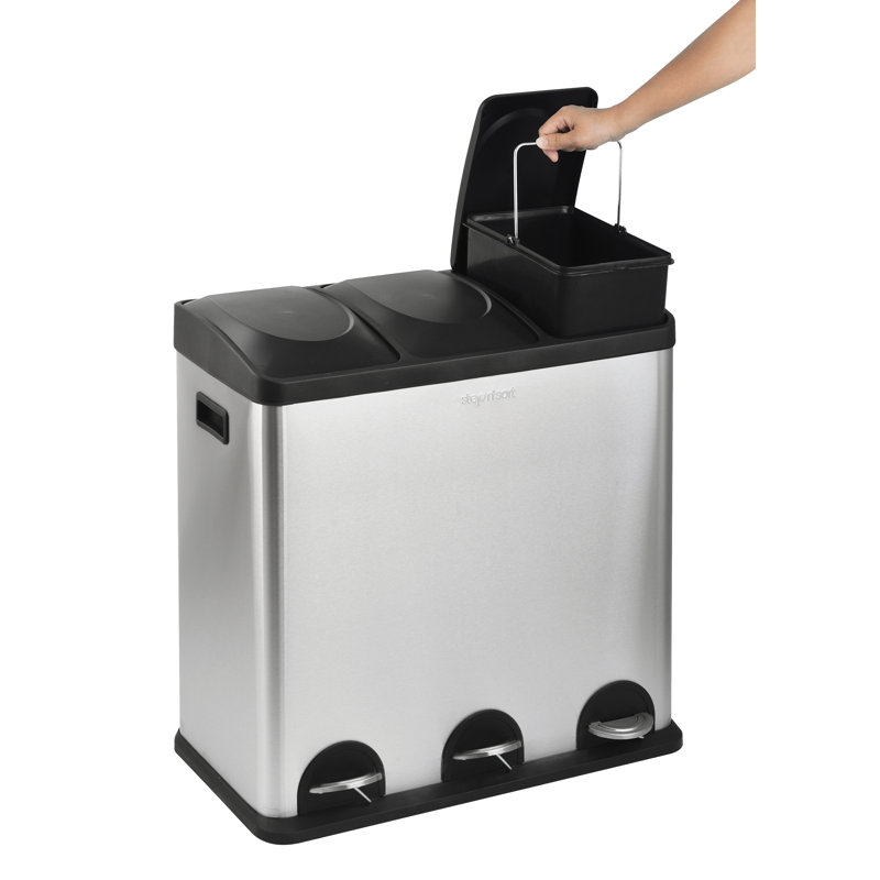 Steel Step On Multi-Compartments Trash & Recycling Bin - 16 Gallons