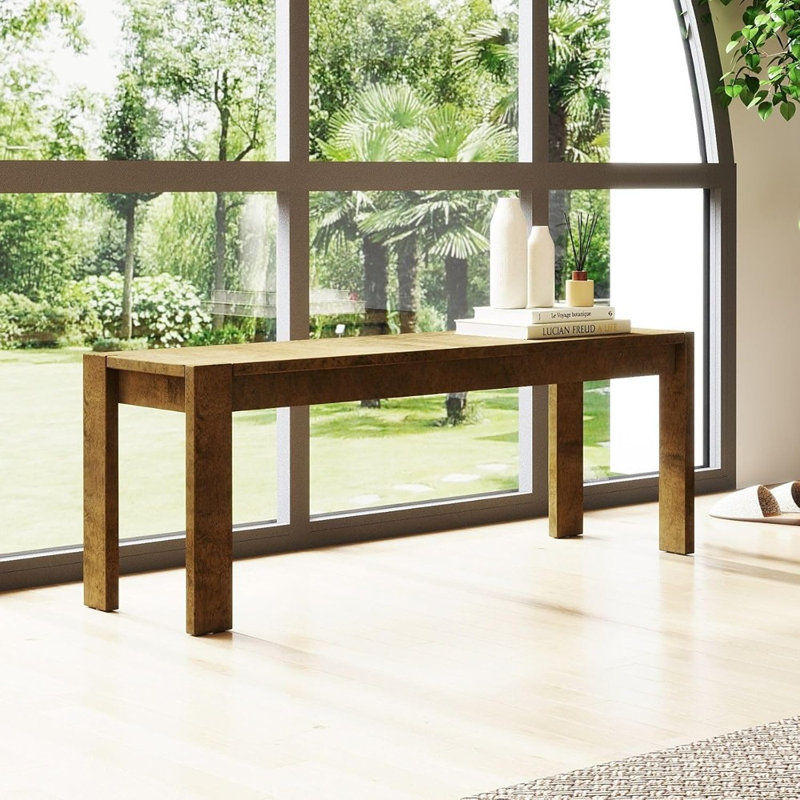 Banc de salle à manger en bois massif, banc d'entrée de ferme brun de 47,25 po, banc long rustique étroit pour le couloir, la cuisine, la salle à manger et le salon