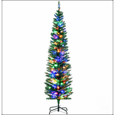 Slim Artificial Pencil Christmas Tree with Colorful LED Lights and Sturdy Steel Base for Compact Holiday Decorating