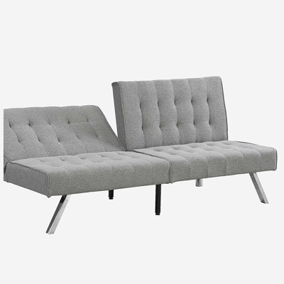 Structure en bois, pieds en acier inoxydable, futon, canapé gris