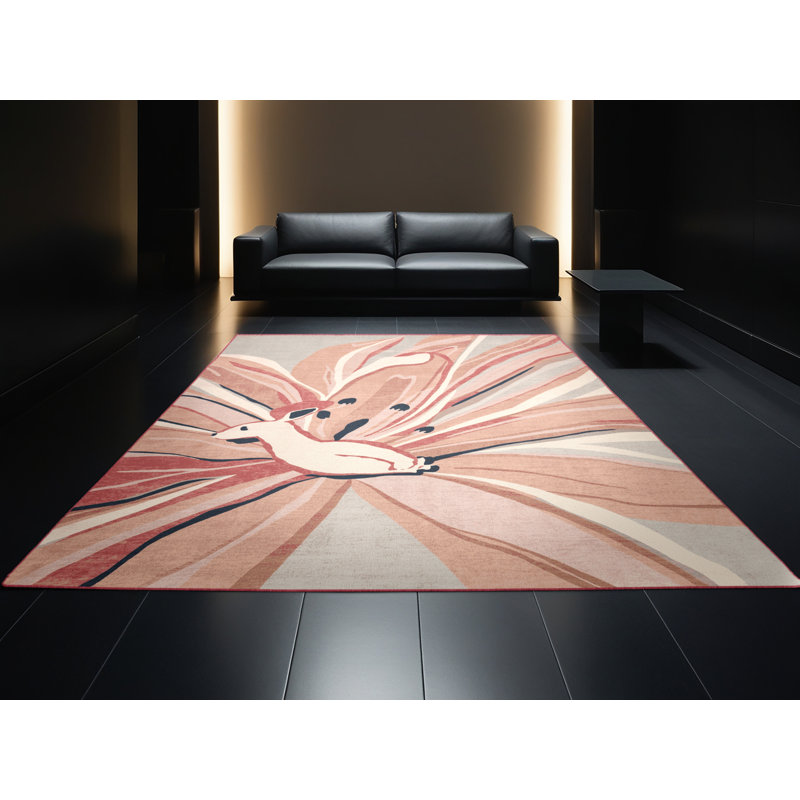Soft Plush Fabiano Easter Modern & Contemporary Abstract Area Rug in Beige – Rose Binding, 5x7