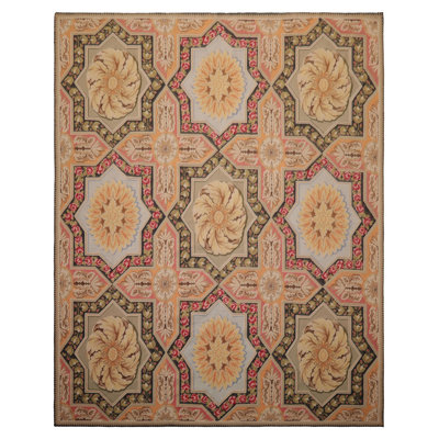 Tapis floral traditionnel en laine tissé à la main sauge 7 pi 7 po x 9 pi 8 po Aubusson