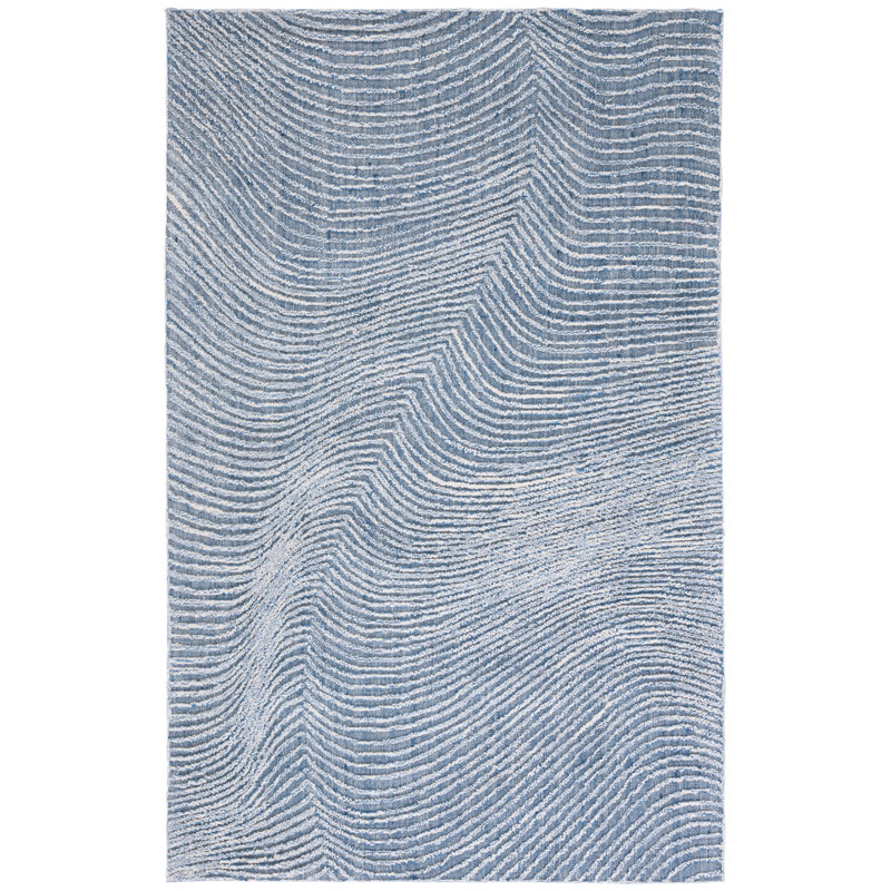 Aniessa Striped Hand Tufted Wool/Cotton Area Rug in White/Blue, Rectangle 5' x 8'