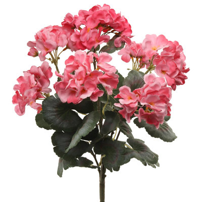 Paquet de 3 buissons de géranium rose de 18 po | Fleurs artificielles Real Touch avec 7 frondes - Parfait pour la décoration intérieure / extérieure