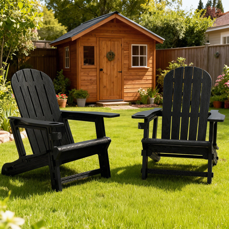 2-Person Outdoor Adirondack Chair, Black