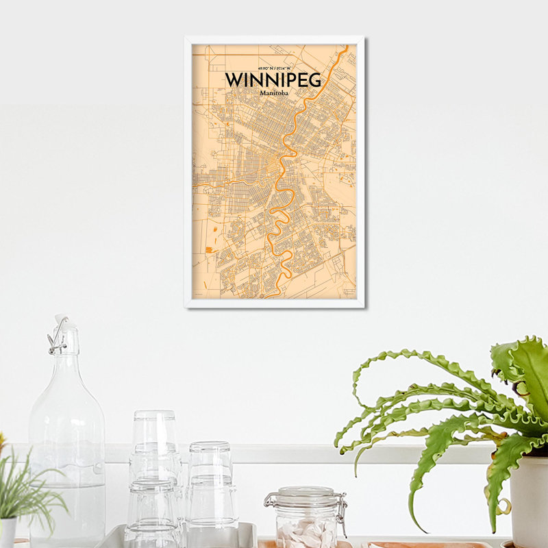 Winnipeg, carte de la ville, impression rétro, H 17 po x l 11 po