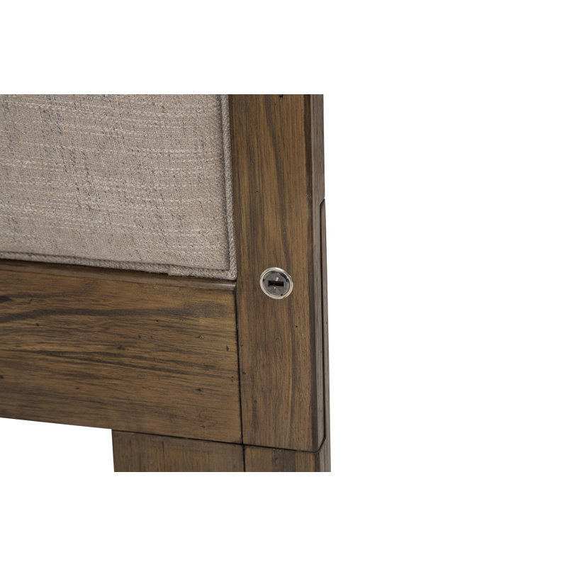 King Dark Brown Acacia Wood Upholstered Bed with Cream Headboard