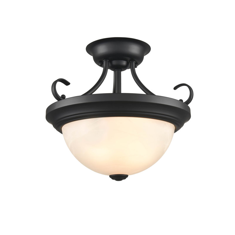 Snediker Glass Semi Flush Mount, Matte Black, 12" H x 15" W x 15" D