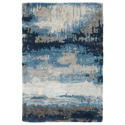 Tapis bleu / gris / beige touffeté à la main à motif abstrait Fairmount