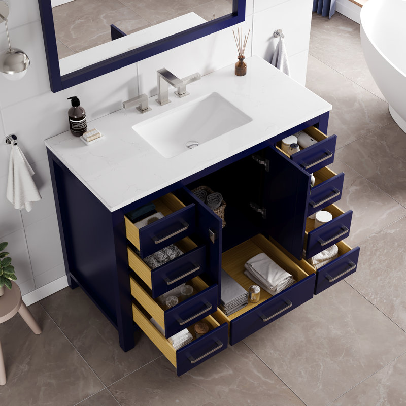 Aberdeen 42 In. Blue Single Sink Bath Vanity With Carrara Quartz Top And Undermount Porcelain Sink