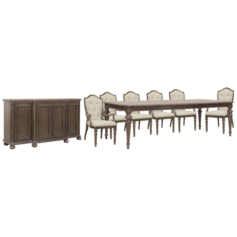 Table de salle à manger extensible avec 6 chaises rembourrées et buffet, 8 Pieces: Table, 6 Chairs, Sideboard