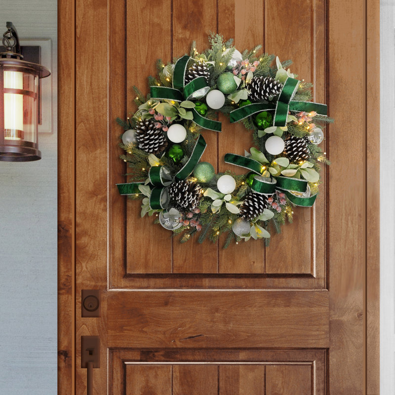 Pre-Lit Artificial Adorned Christmas Wreath