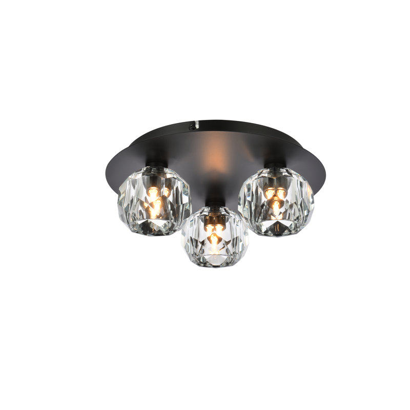 Plafonnier encastré en cristal Whitchurch, Noir, 3 lumières, H 4 po x l 12 po x P 12 po