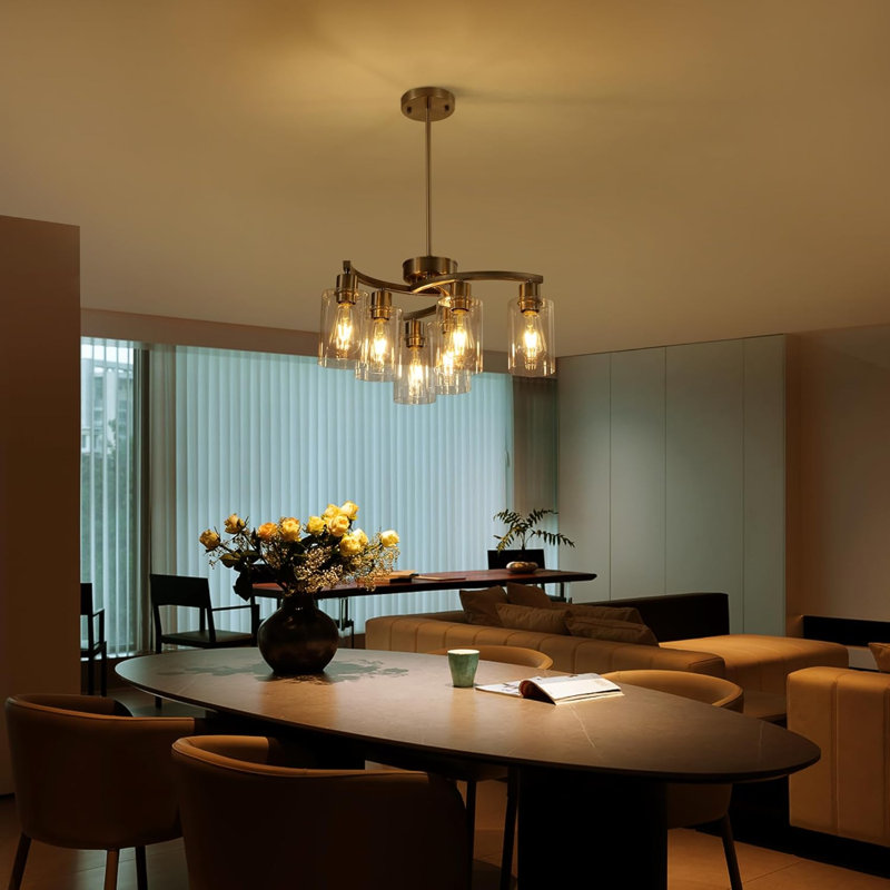 Lustres en nickel brossé 6 lumières pour la salle à manger au-dessus de la table