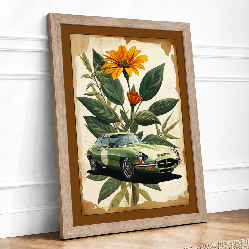 Flower and Machine Eclectic - Framed Print, A2 - 59.4 x 42.0 cm, Oak