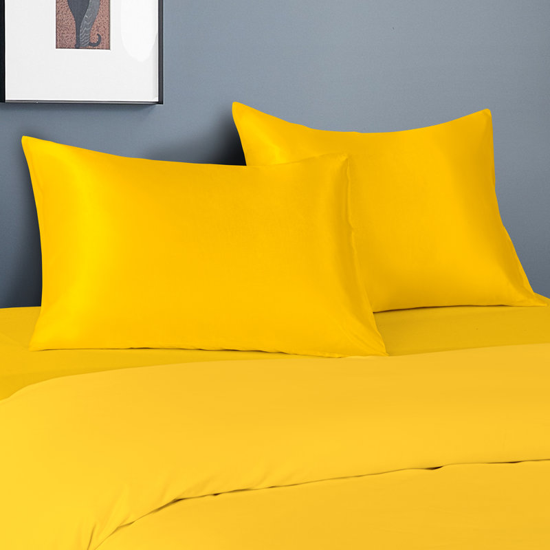 Taies d'oreiller en satin avec fermeture à enveloppe, Jaune, Taie d'oreiller taille très grand