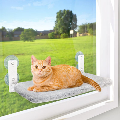 Cordless Cat Window Perch, Cat Hammock for Wall with 4 Suction Cups, Solid Metal Frame and Reversible Cover, Foldable Cat Beds