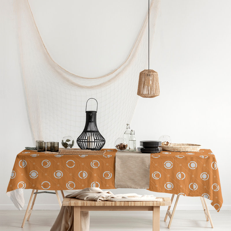 Classic Moon Phases Tablecloth, White/Orange