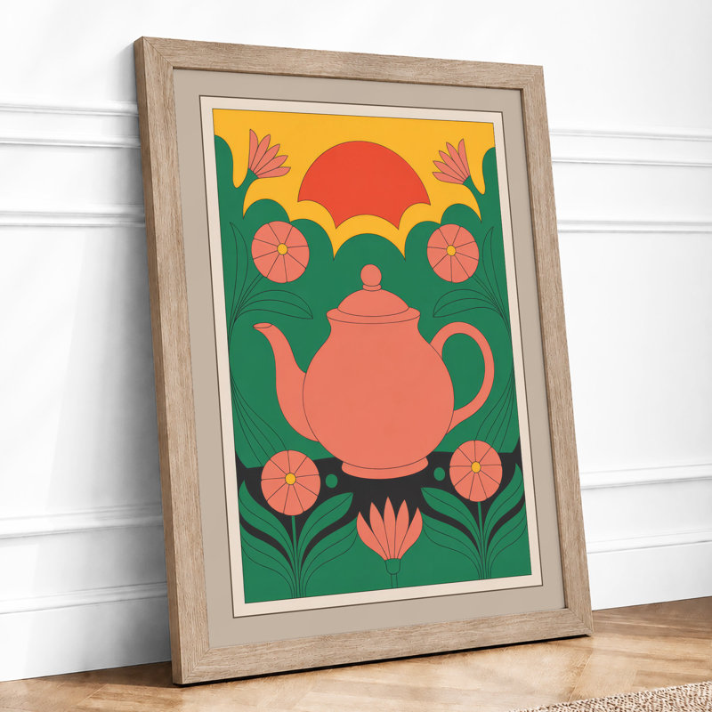 Teapot and Blooms Botanical - Framed Print, Oak, A4 - 29.7 x 21.0 cm