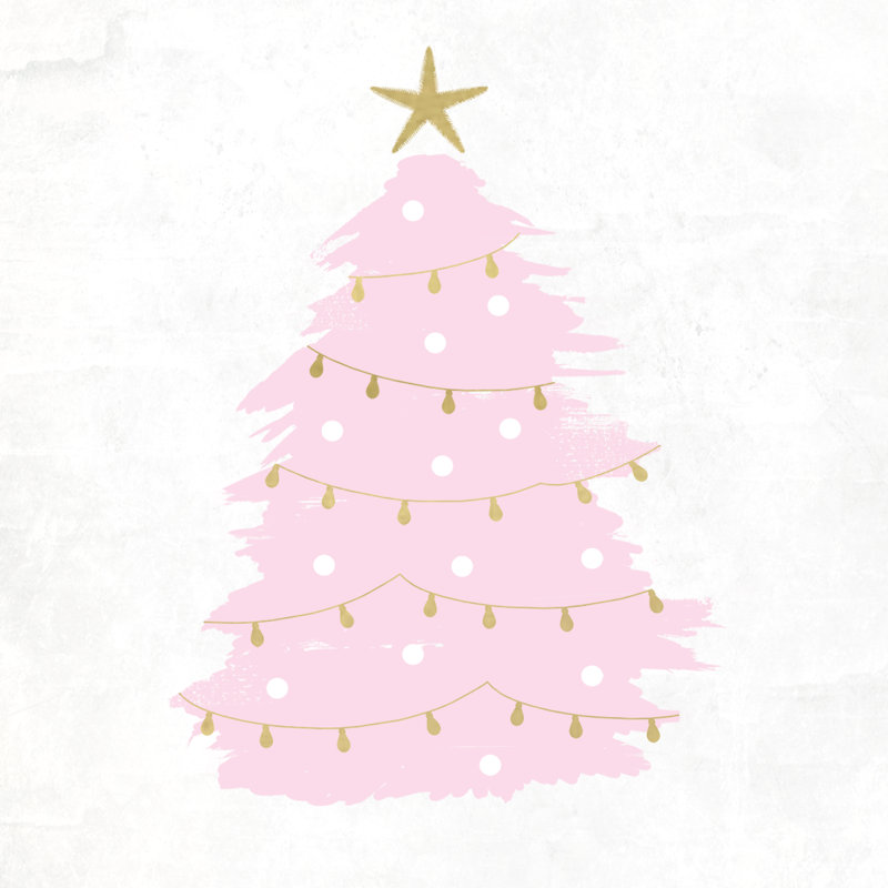 Pink And Gold Christmas Tree - Wrapped Canvas Print, 91cm H x 91cm W x 3.8cm D
