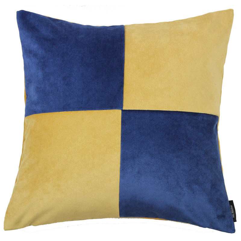 Ephialtes Patchwork Square Throw Cushion, 60 x 60cm, Ochre/Navy