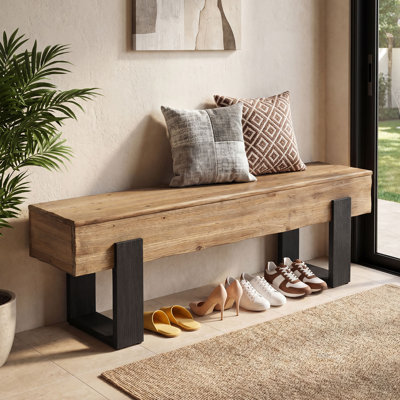 63" Solid Wood Entryway Bench
