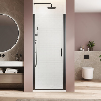 Single glass panel shower door 34 in.W x 72 in.H,adjustable 33.5-35 inch frameless shower door with 1/4 inch clear tempered glass,matte black hardwares