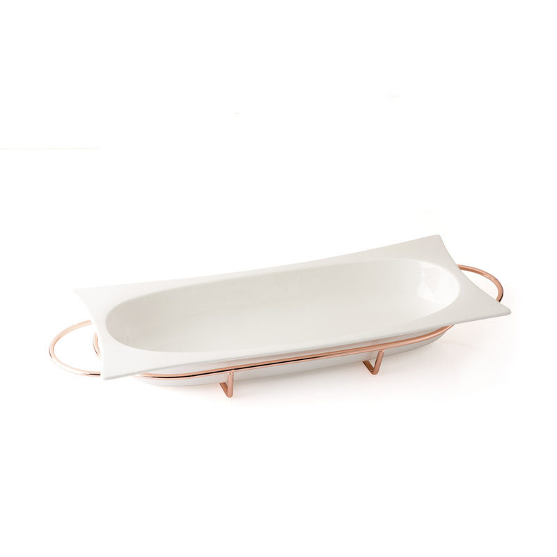 Evviva Amici a cena Porcelain China Tray, golden rose