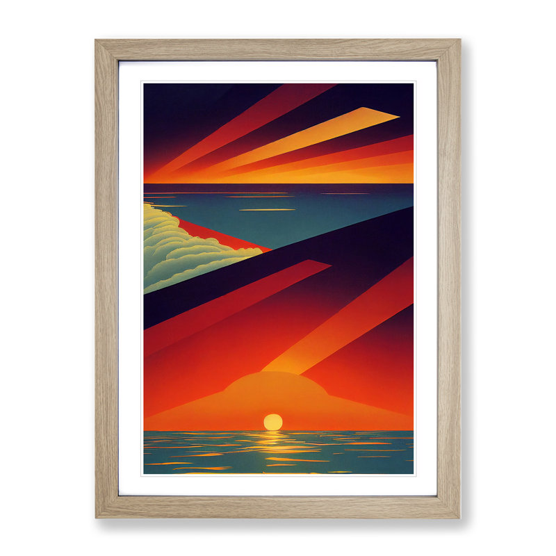 XV1022-5047X Vivid Abstract Ocean Sunset - Print, Oak Framed, 66cm H x 48cm W, White