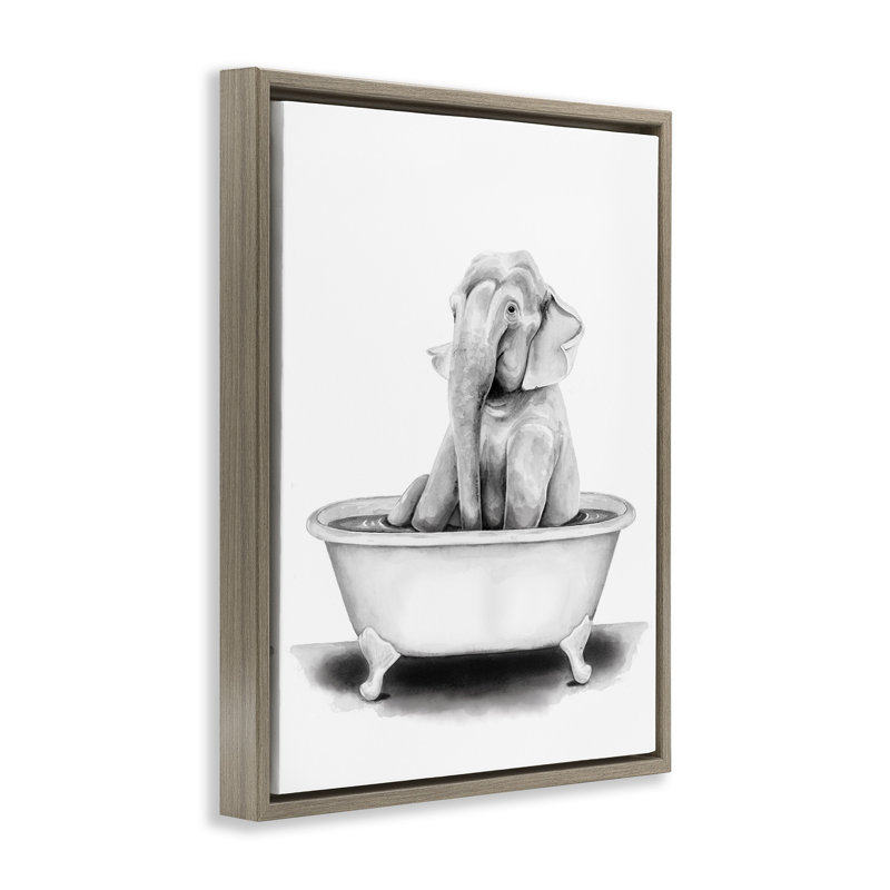«Elephant In Tub», H 17 po x l 21 po, Cadre flottant orme Montalcino