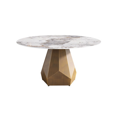 59.05" Round Marble Dining Table with Metal Base, Artificial Marble for 6-8 People, Dining Room/Living Room Kitchen Dining Table(Dining Table Only)