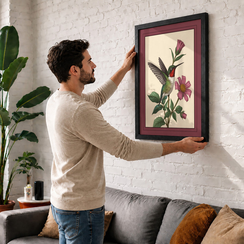 Hummingbird Among Blooms Botanical - Print, Unframed, A1 - 84.1 x 59.4 cm