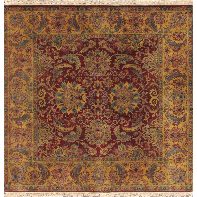 Tapis décoratif de laine carrée rouge/brun unique 6 pi 1 po noué à la main Gabbeh