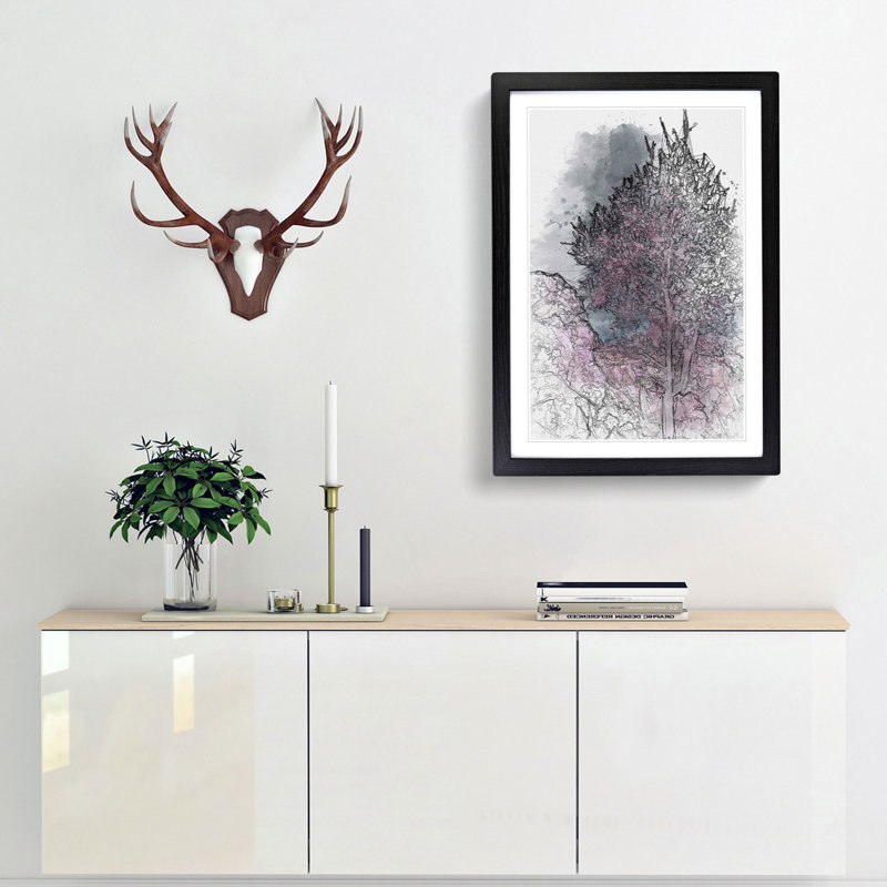 Pink Trees in Malaga Spain - Framed Print, 76cm H x 50cm W x 2cm D, Black